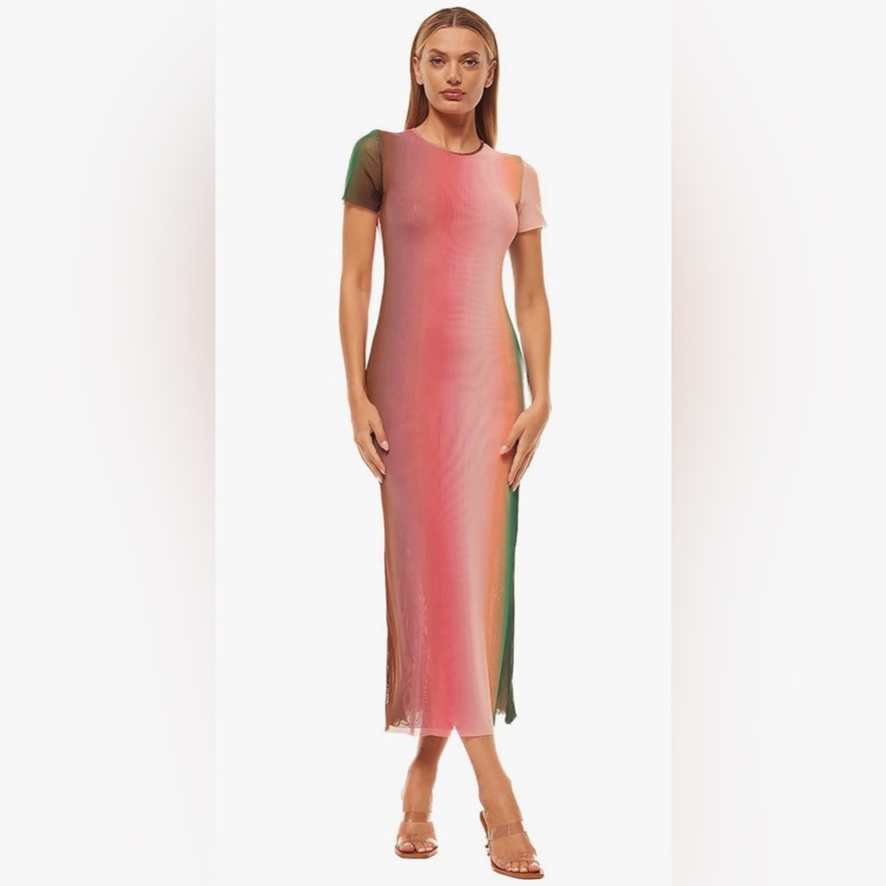 NWT Misa Los Angeles Vanessa Dress Mesh Cali Ombré Midi Maxi Medium